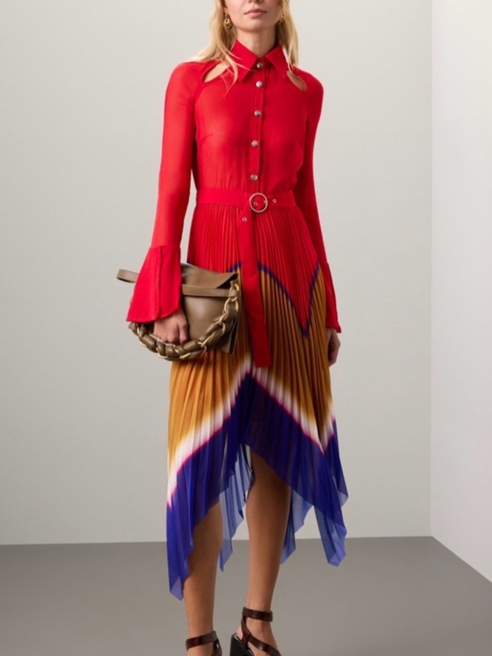FWRD RTR Thebe Magugu Red Button-Front Dress Large NWT